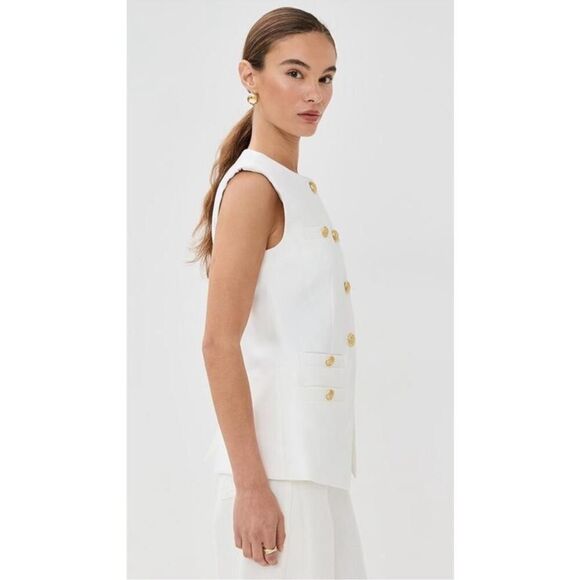 Veronica Beard Tamara White Linen Collarless Vest - Picture 4 of 12